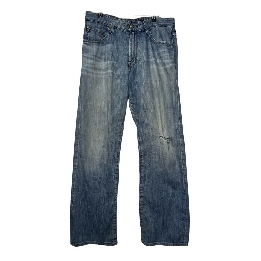 Adriano Goldschmied AG Protege Straight Leg Jeans Light Wash Mens 31R Distressed